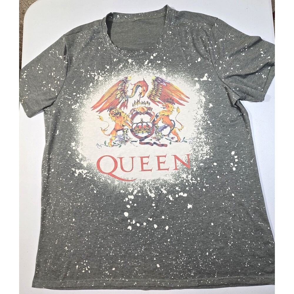 Queen Band  T-Shirt Women's  XXL Plus Logo Rock Retro Green Stretch